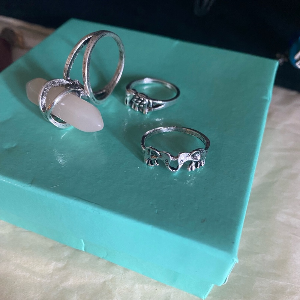 New Set of 3 Silver Rings one with Pink Tourmaline Crystal